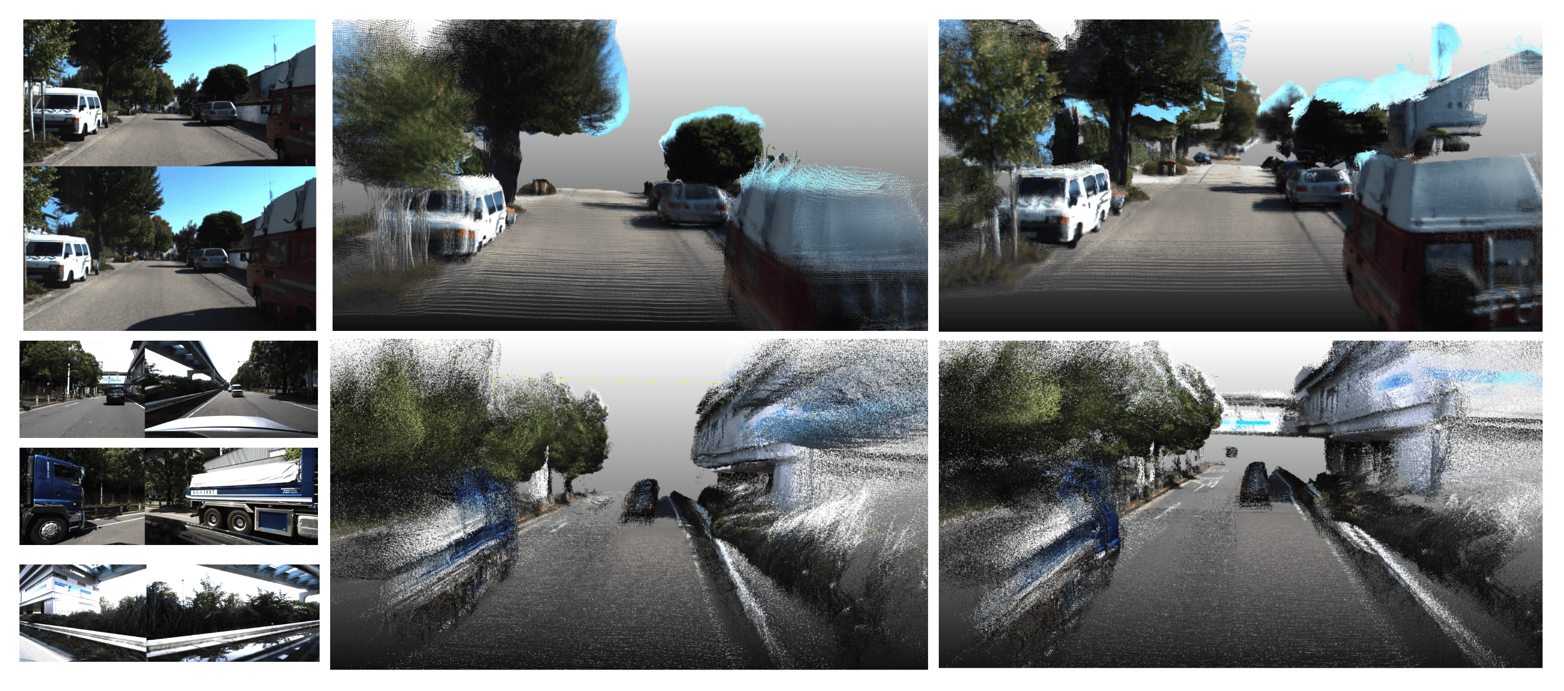 Qualitative 3D reconstruction comparison: TRIG vs DVGT on KITTI and DDAD